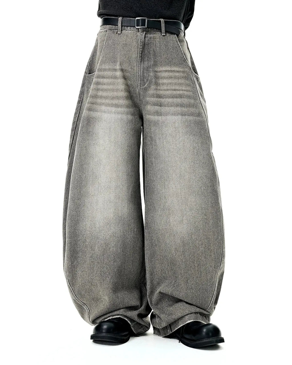Inflation Washed Barrel Baggy Jeans, men's casual pants with a relaxed fit and distressed denim look.