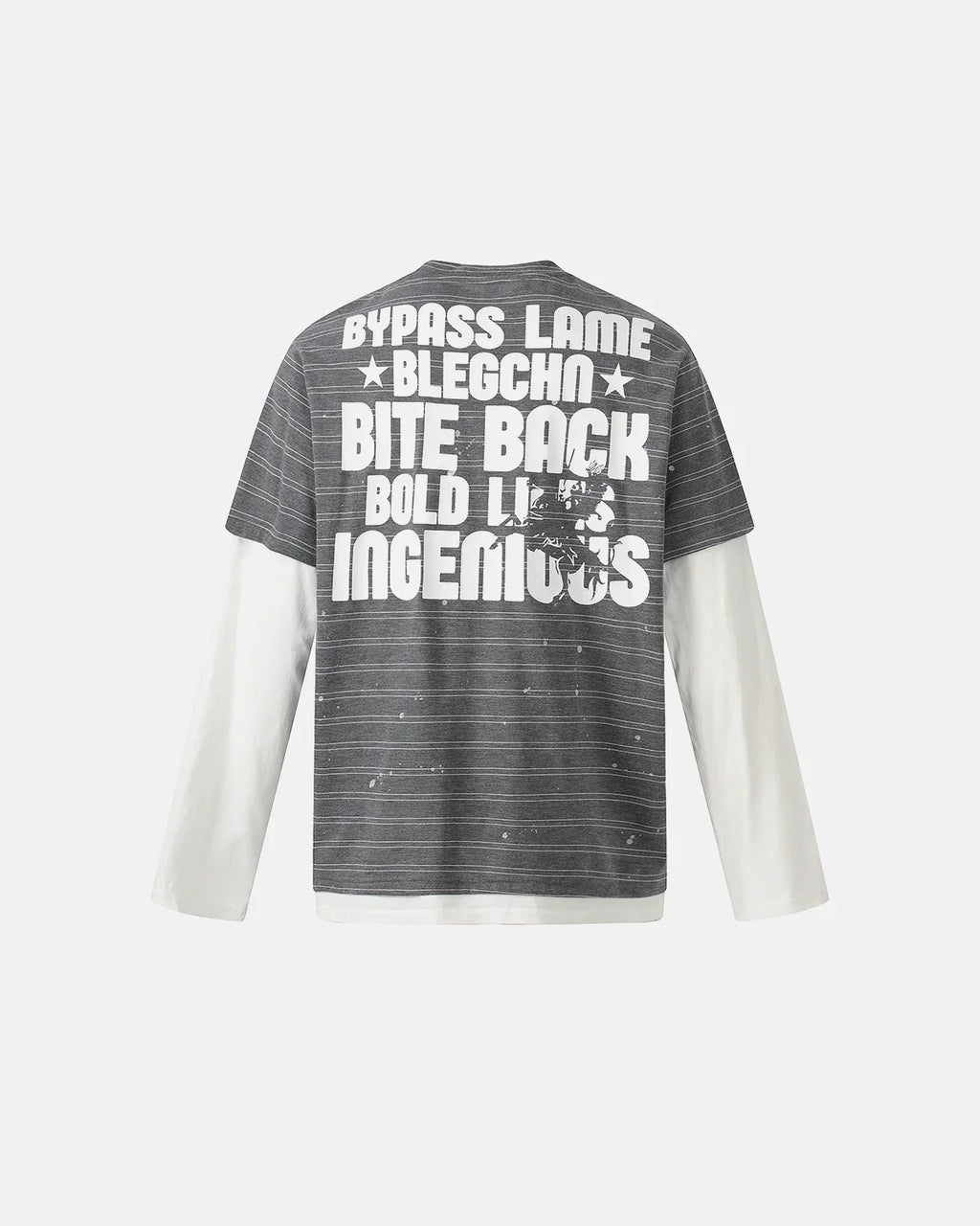 Inflation Streetwear layered Henley stripe T-shirt with long sleeves, featuring bold horizontal stripes and a casual fit.