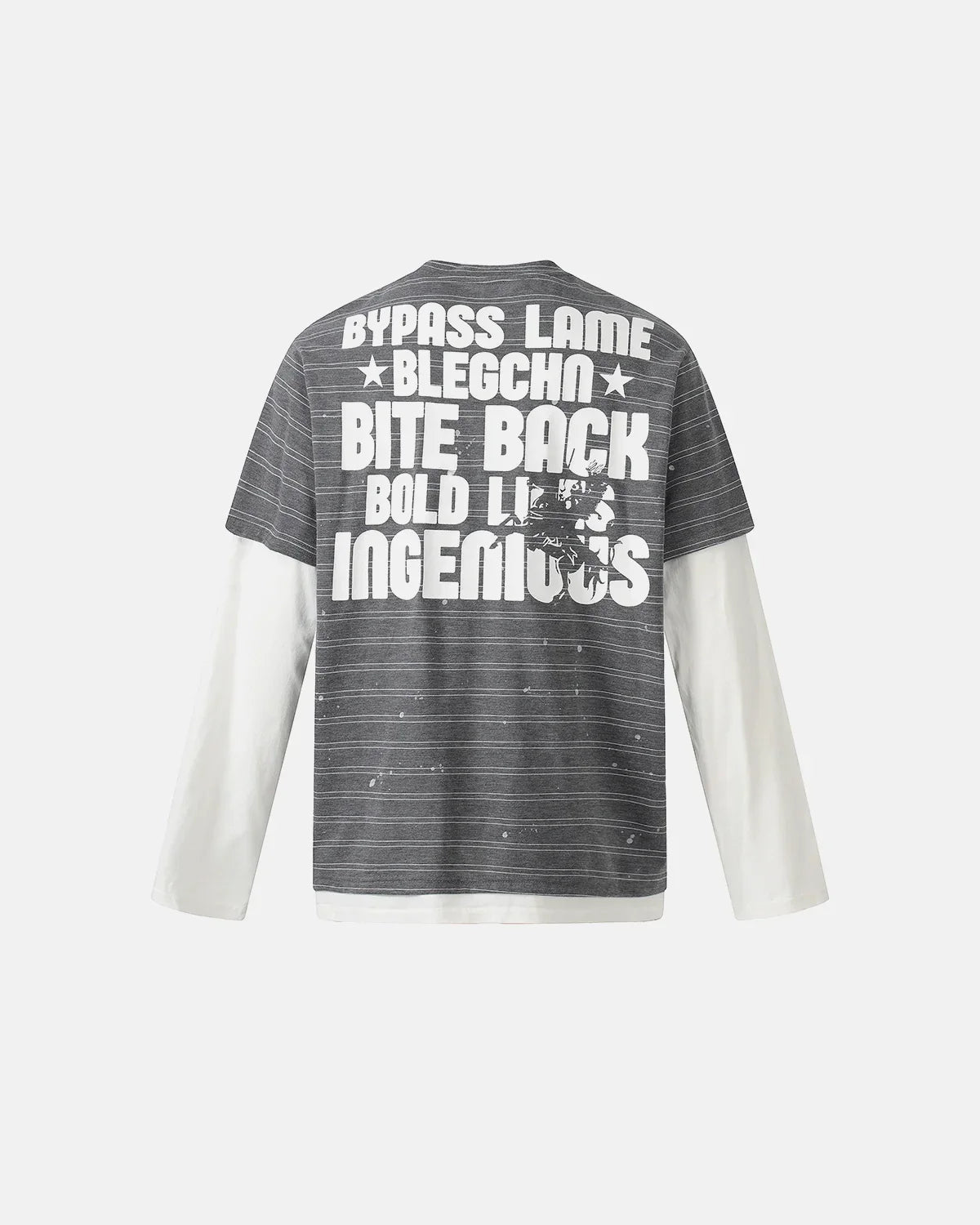 Inflation Streetwear layered Henley stripe T-shirt with long sleeves, featuring bold horizontal stripes and a casual fit.