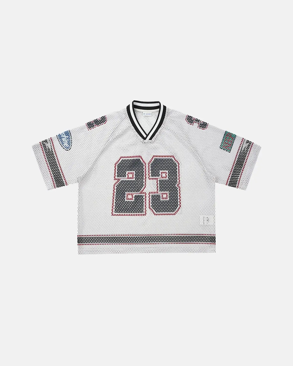 Inflation Streetwear 23 Jersey Mesh Print Tee showing a vibrant, patterned mesh fabric with bold print design.