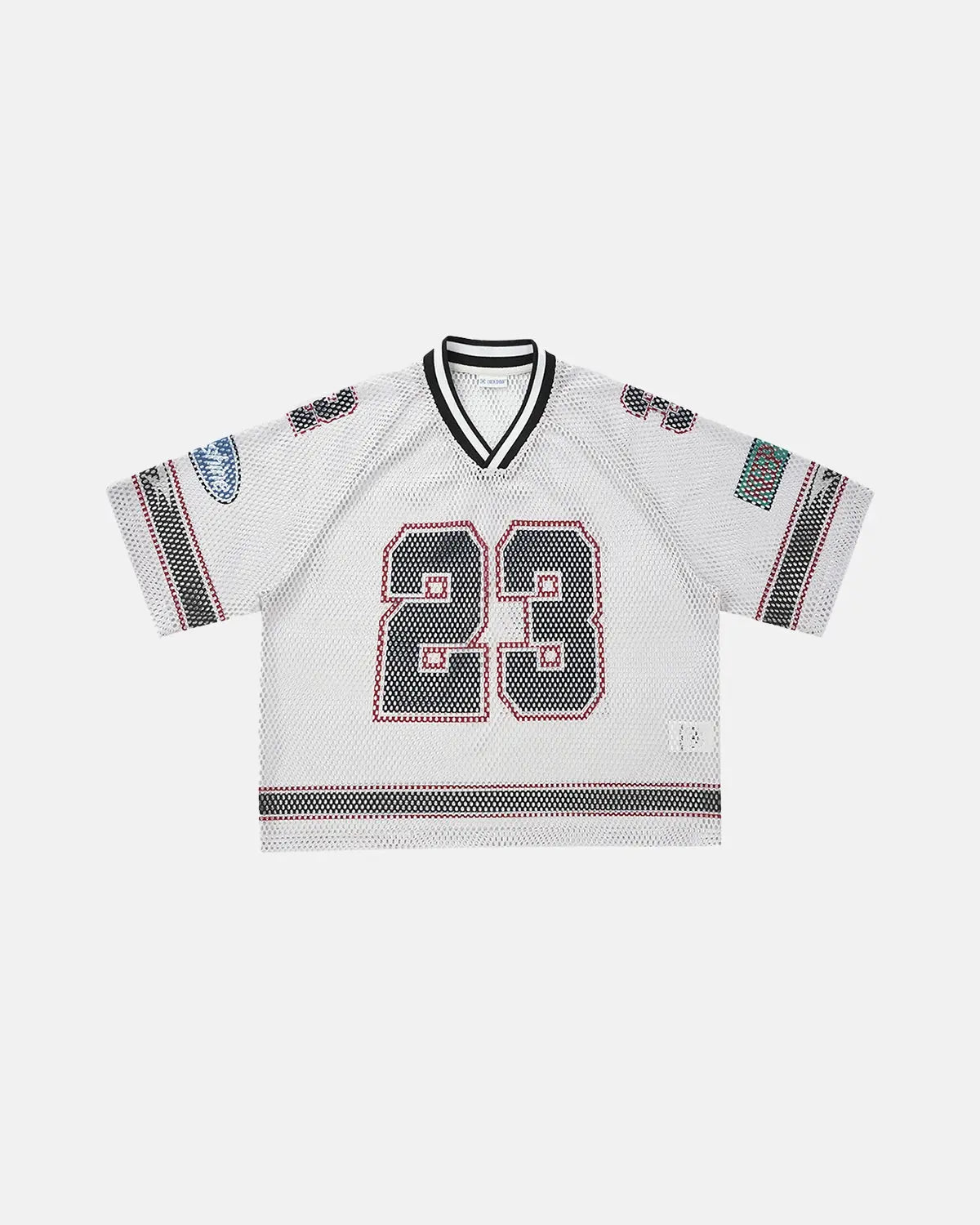 Inflation Streetwear 23 Jersey Mesh Print Tee showing a vibrant, patterned mesh fabric with bold print design.