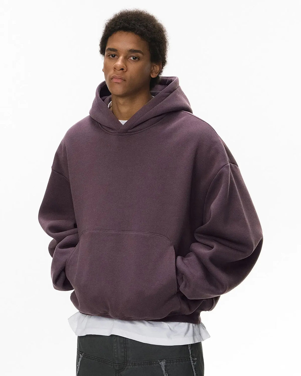 Blank Comfy Boxy Fit Hoodie by INFLATION, casual streetwear hoodie with a relaxed, oversized fit and soft fabric.