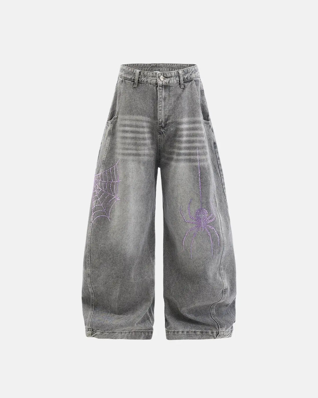 Inflation Spider Graphic Rhinestone Barrel Jeans, stylish pants with spider design and rhinestone accents, casual streetwear look