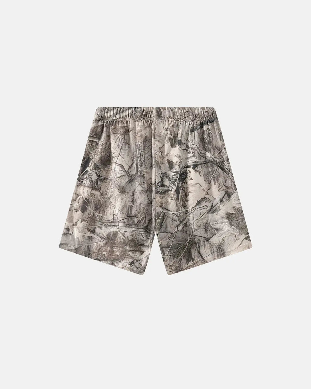 Inflation brand Realtree camo shorts, casual pants with green and brown camouflage pattern, comfortable streetwear style.