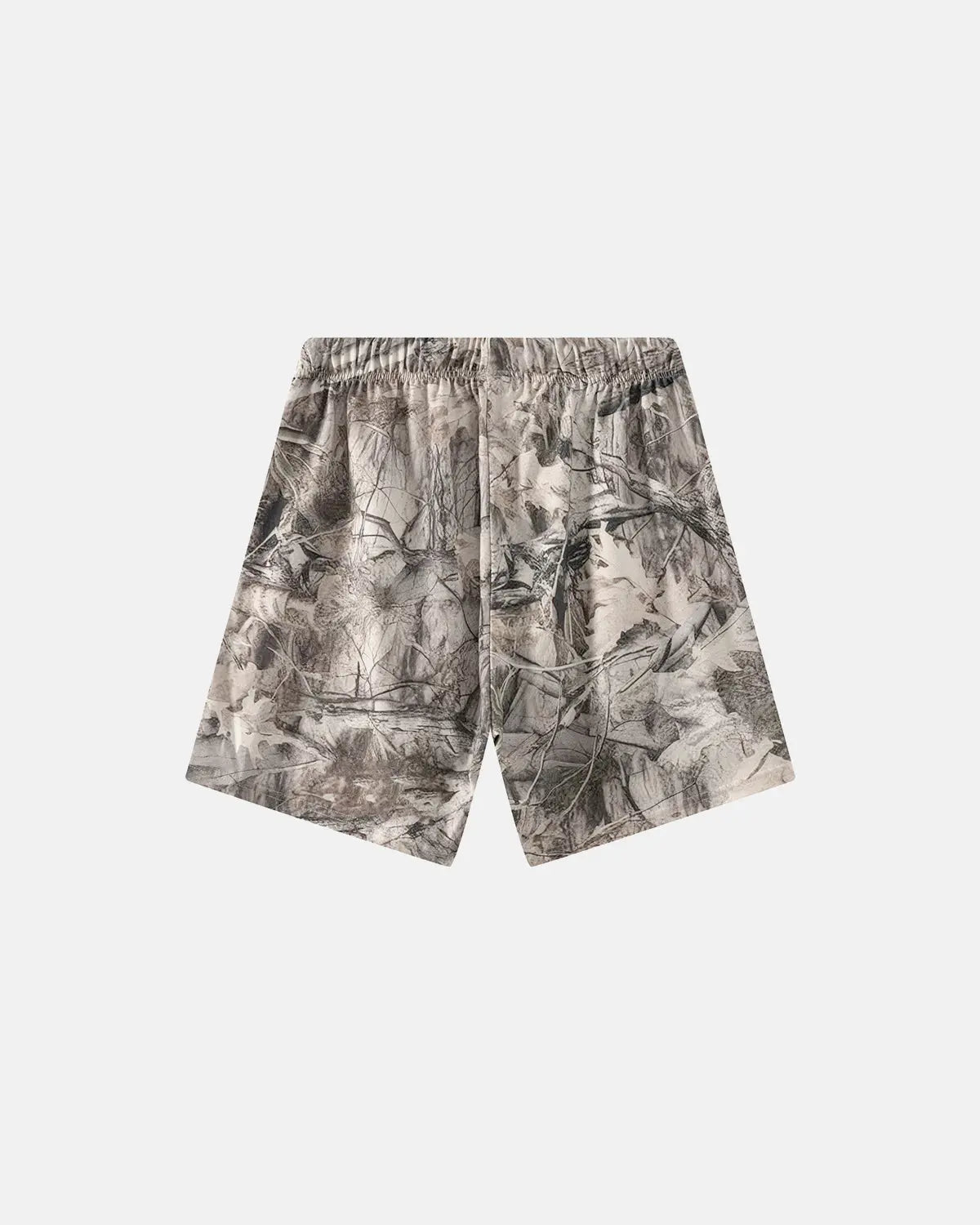 Inflation brand Realtree camo shorts, casual pants with green and brown camouflage pattern, comfortable streetwear style.