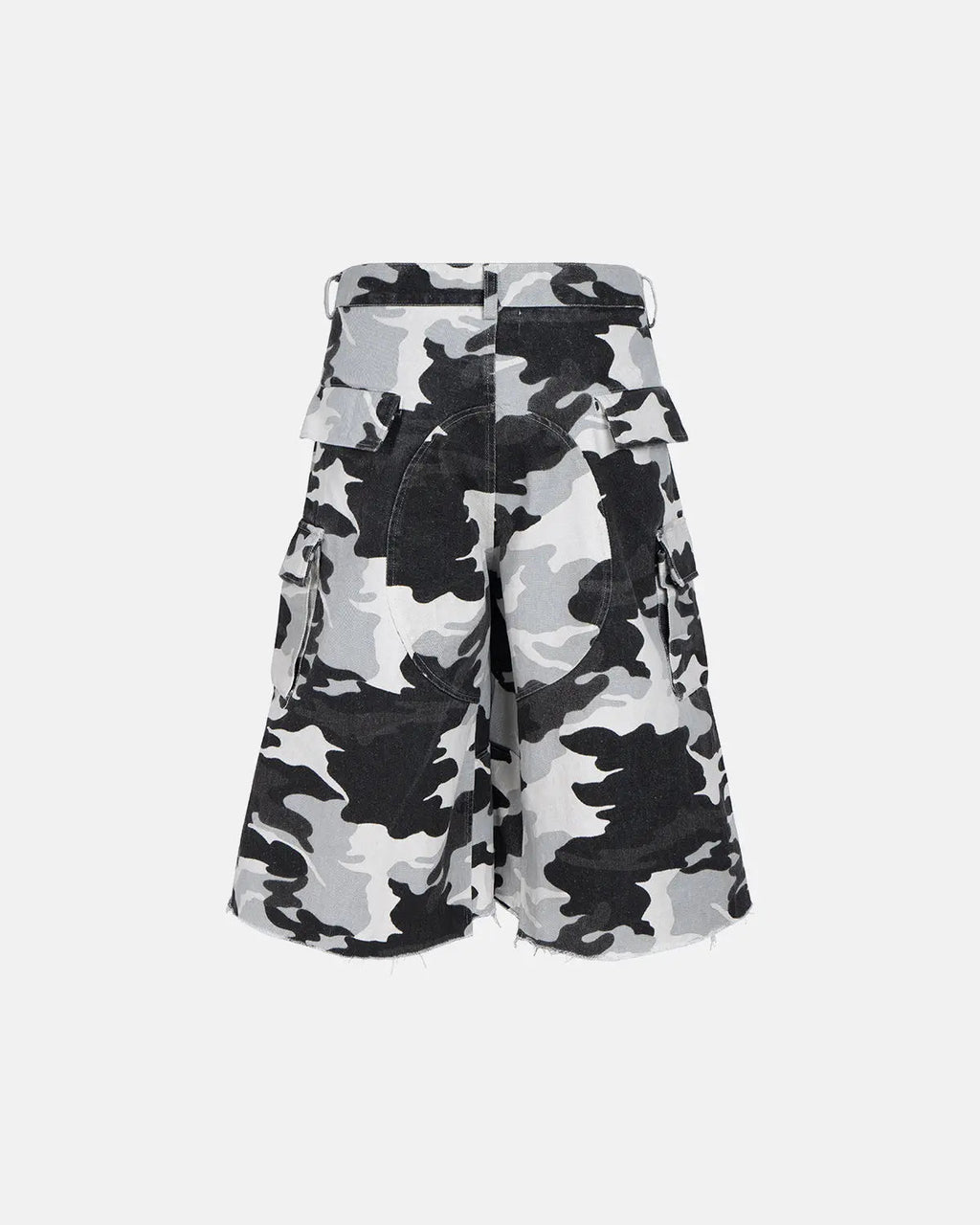 Inflation Glitter Camo Cargo Longline Shorts, stylish pants with glitter and camo pattern, designed for streetwear fashion.