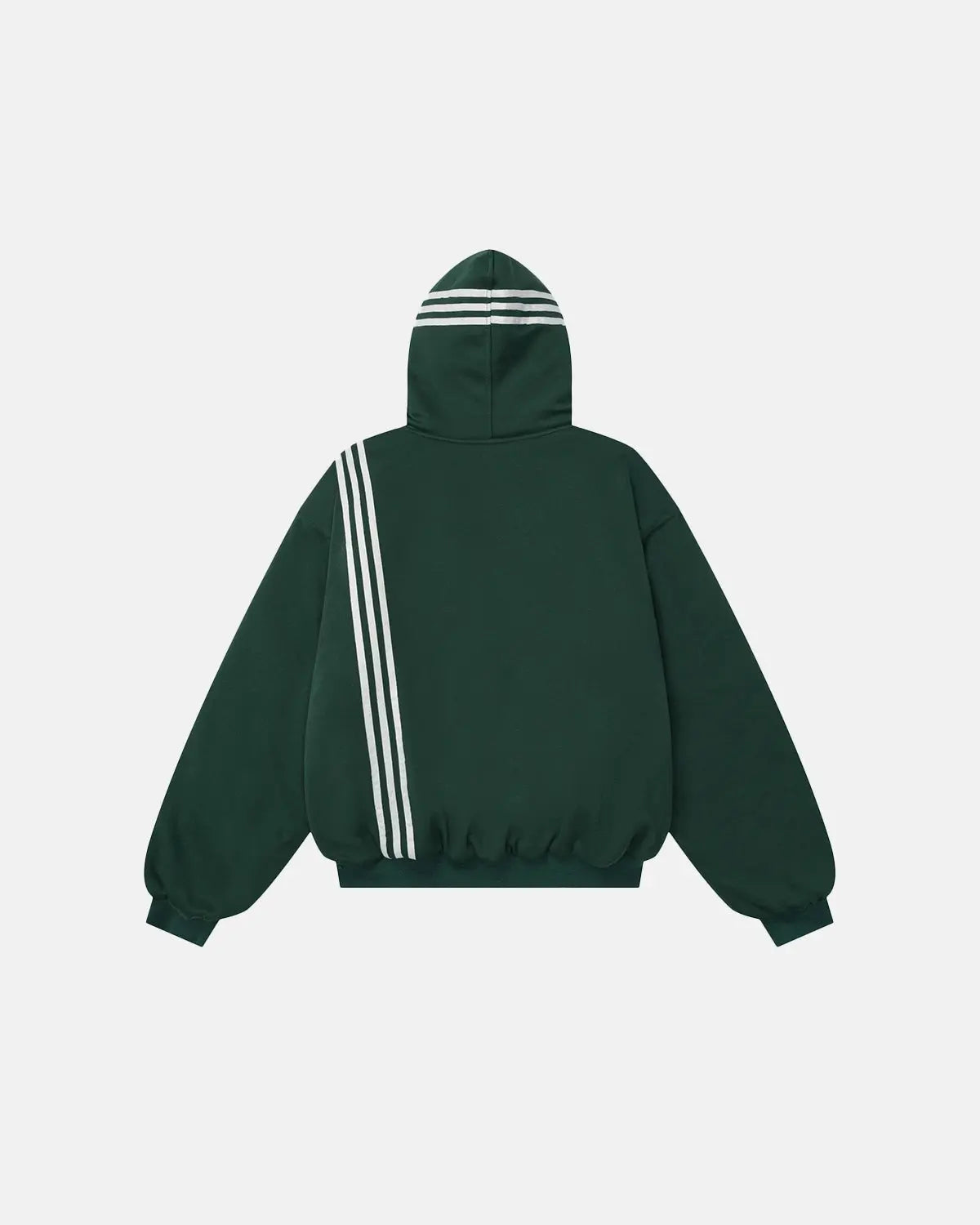 Black and white striped Gothic hooded bomber jacket by INFLATION, featuring a zip-up front and trendy streetwear style.