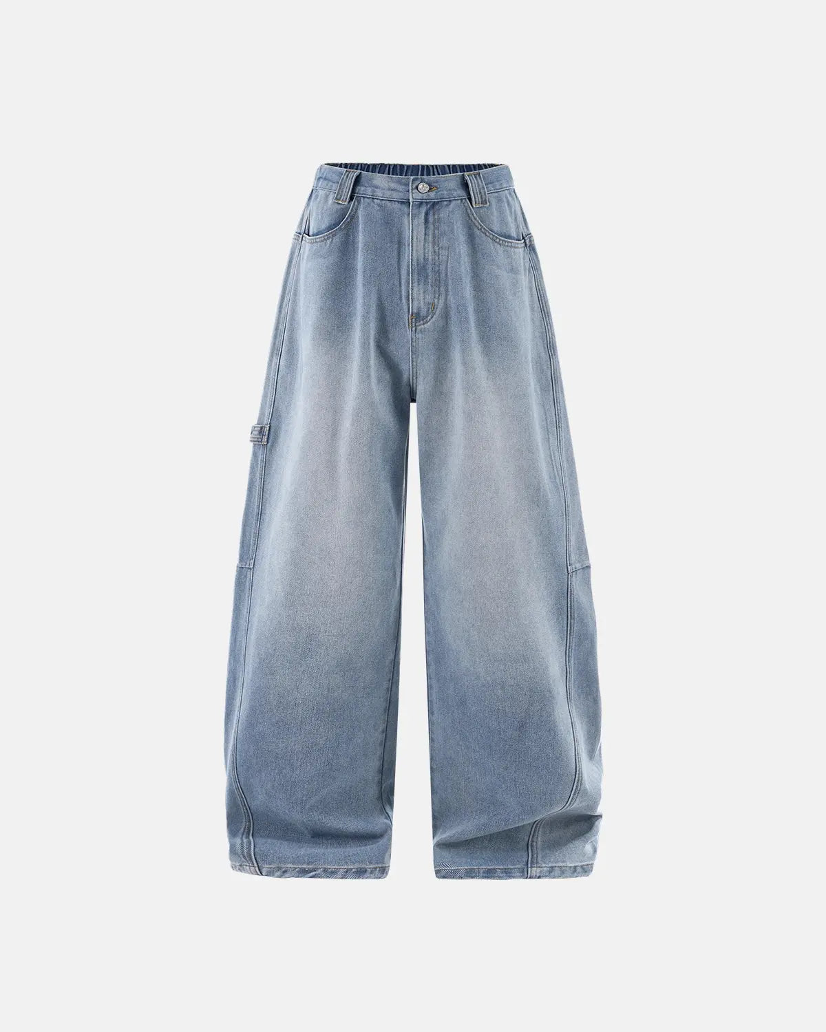Distressed baggy cargo jeans by INFLATION featuring a relaxed fit, multiple pockets, and a casual streetwear style.