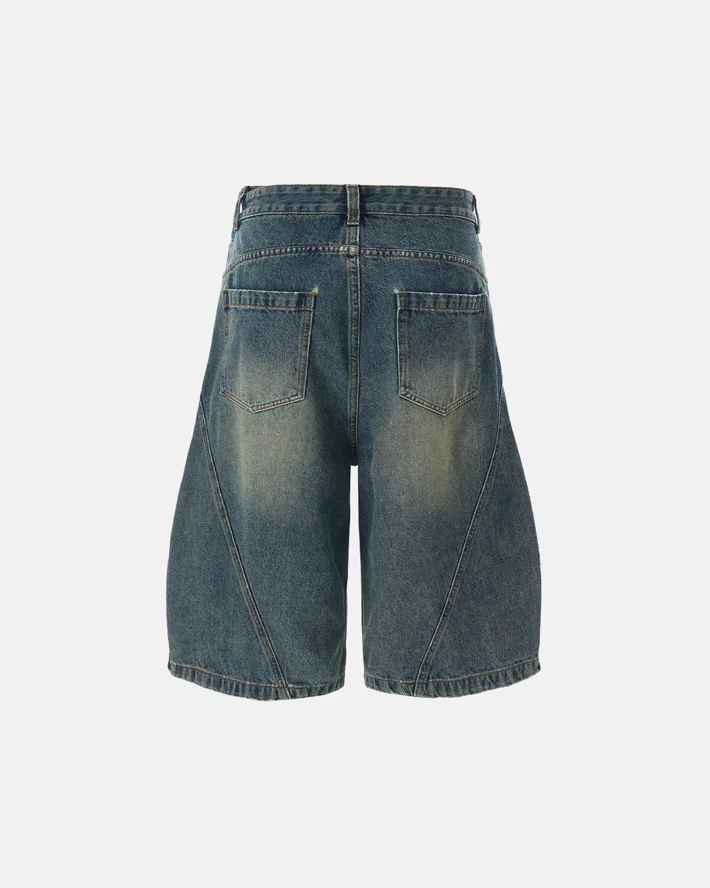 Inflation Streetwear Scimitar Denim Baggy Jorts, relaxed-fit jeans shorts with distressed details and frayed hems.
