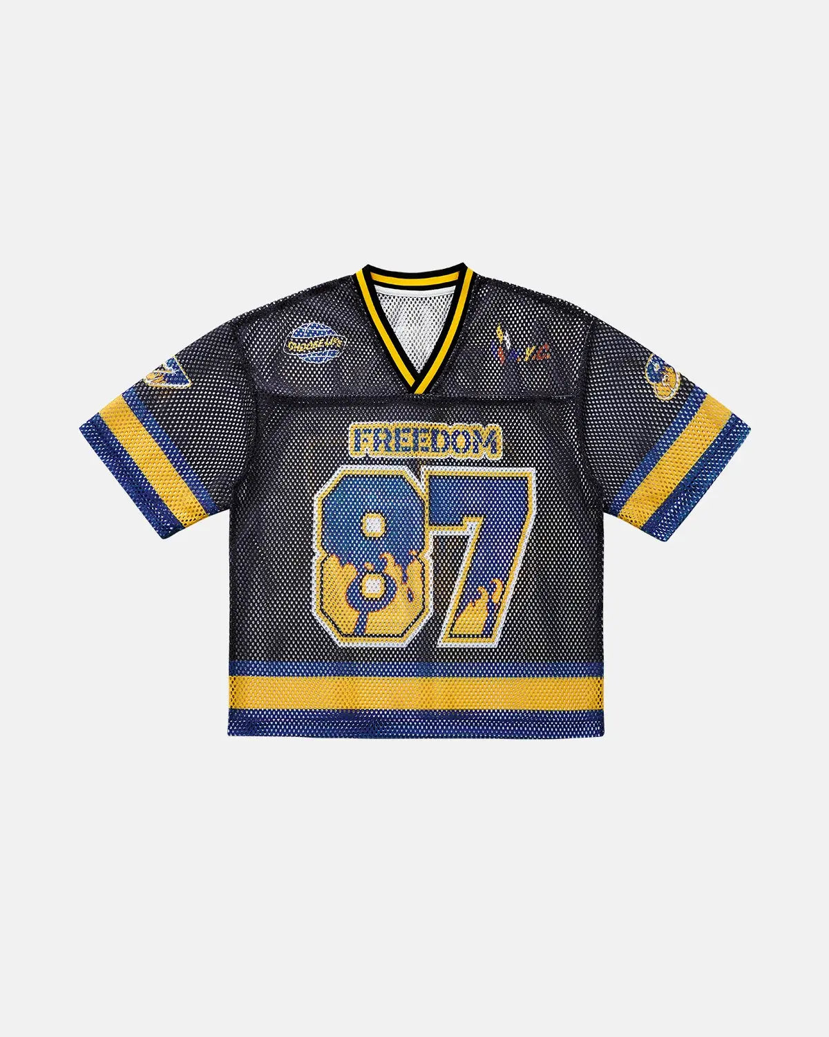 Inflation Streetwear 87 Jersey Mesh Print Tee featuring breathable mesh fabric and bold graphic design.