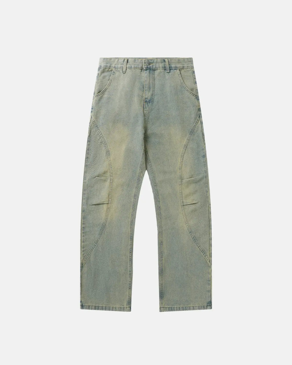 Vintage washed baggy jeans by INFLATION featuring a relaxed fit and distressed denim, styled with rolled cuffs.
