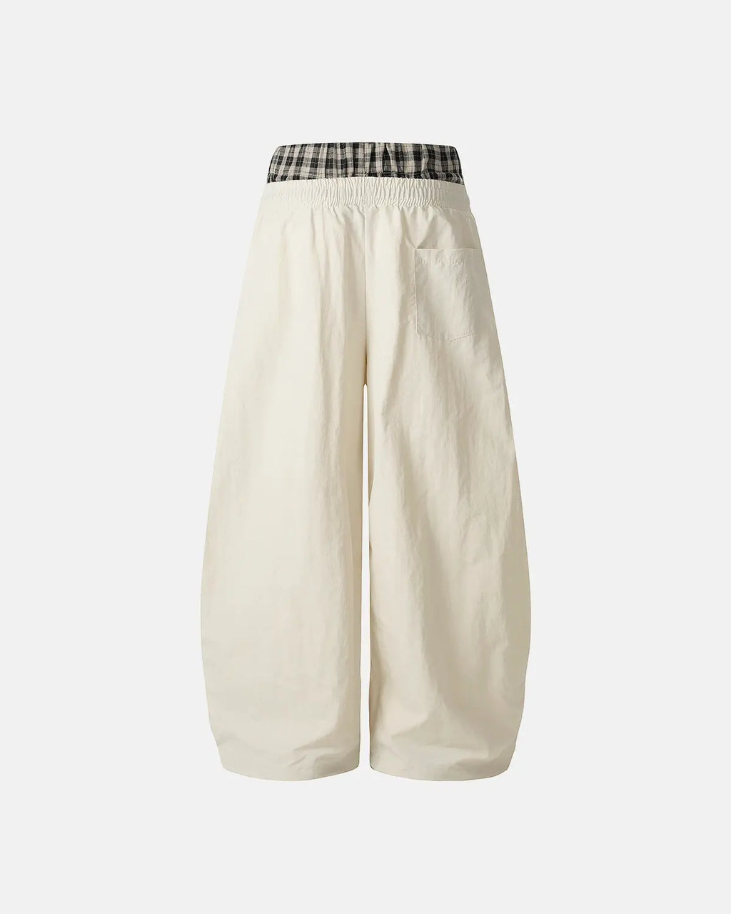 Inflation Streetwear plaid double waist baggy track pants featuring a relaxed fit and bold pattern, ideal for casual streetwear style.