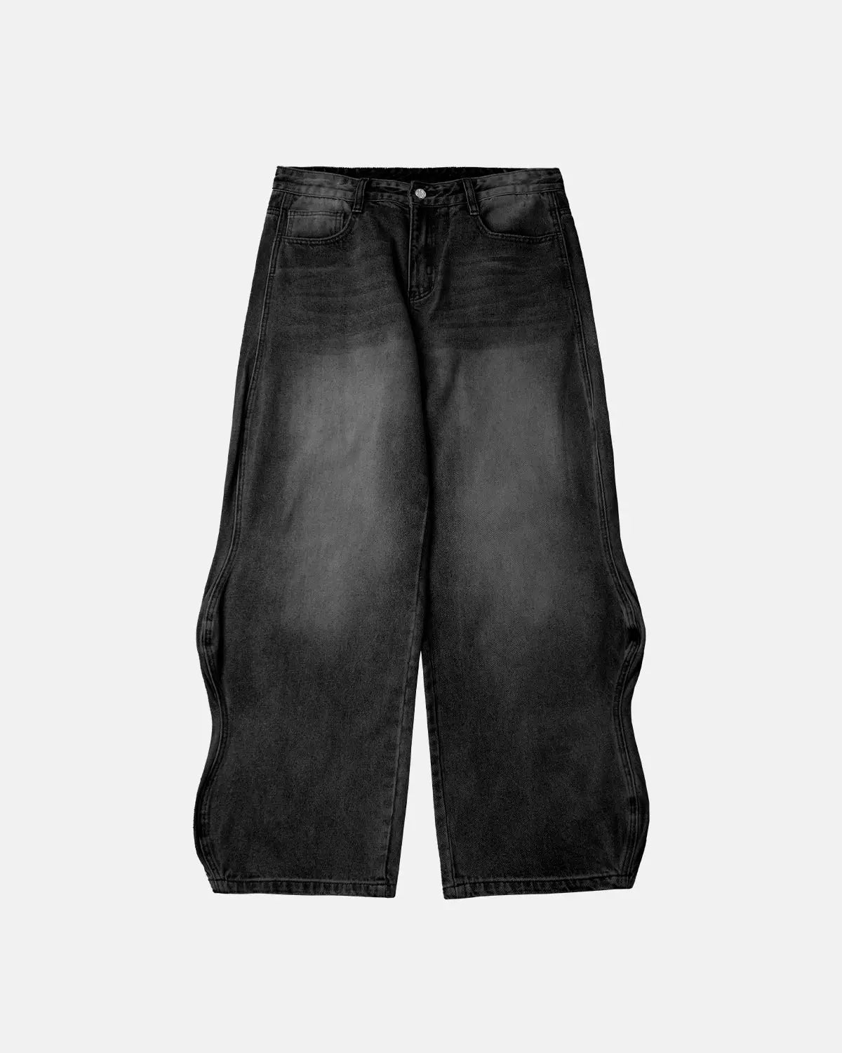 Inflation brand washed baggy denim pants with relaxed fit, visible stitching, and faded wash for a casual, trendy look.