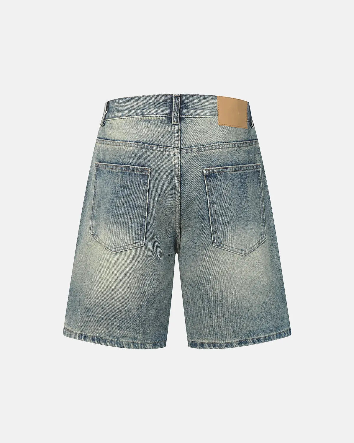 Mid-length washed denim shorts by INFLATION Streetwear, featuring classic denim fabric and relaxed fit, displayed on a plain background.