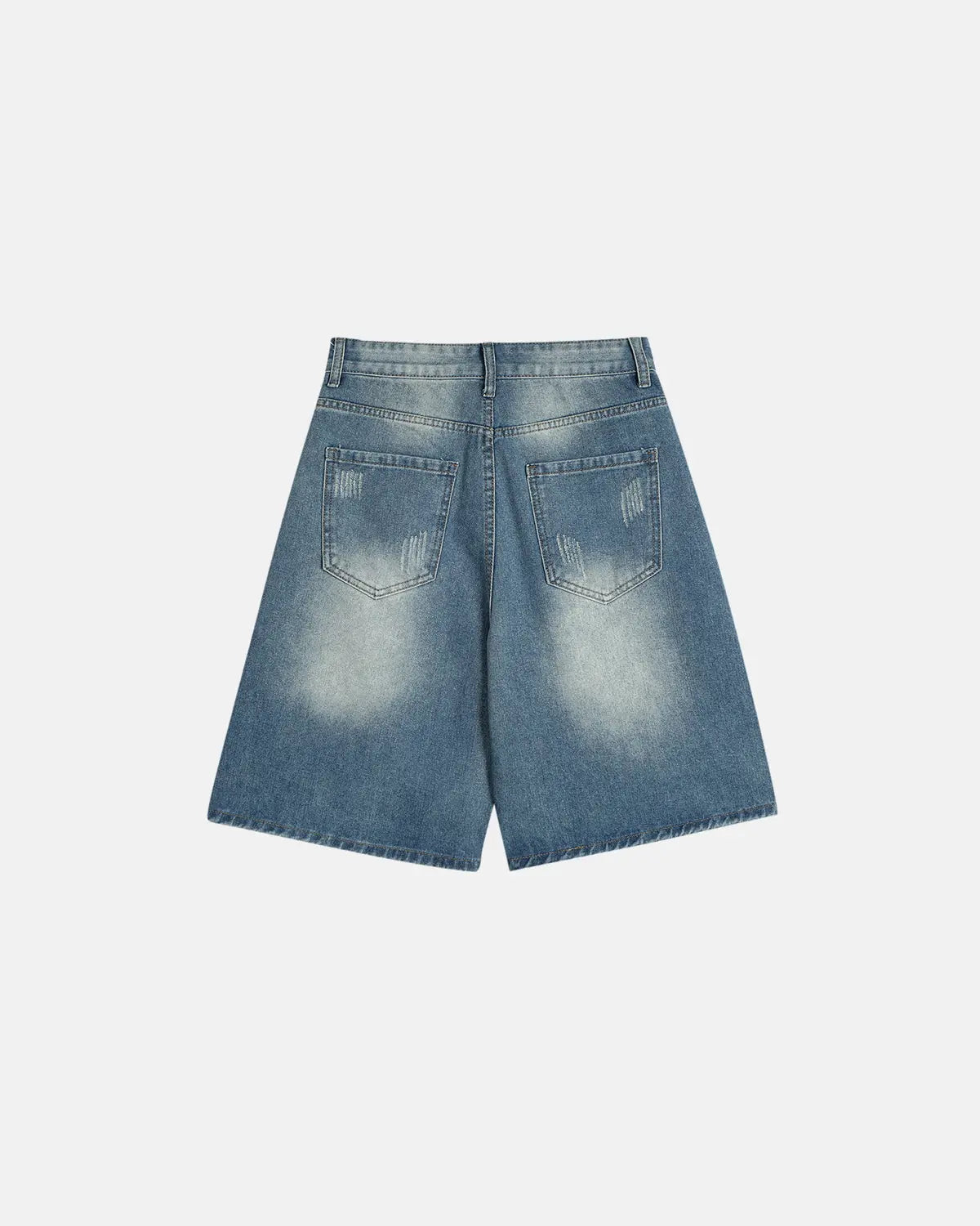 Distressed washed knee-length Jorts by INFLATION, casual streetwear pants with a frayed, vintage look and relaxed fit.