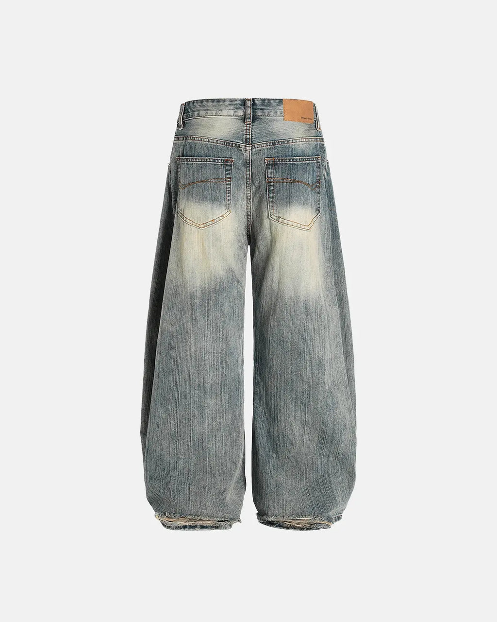 Washed bamboo weave baggy bootcut jeans by INFLATION Streetwear featuring relaxed fit and eco-friendly fabric.