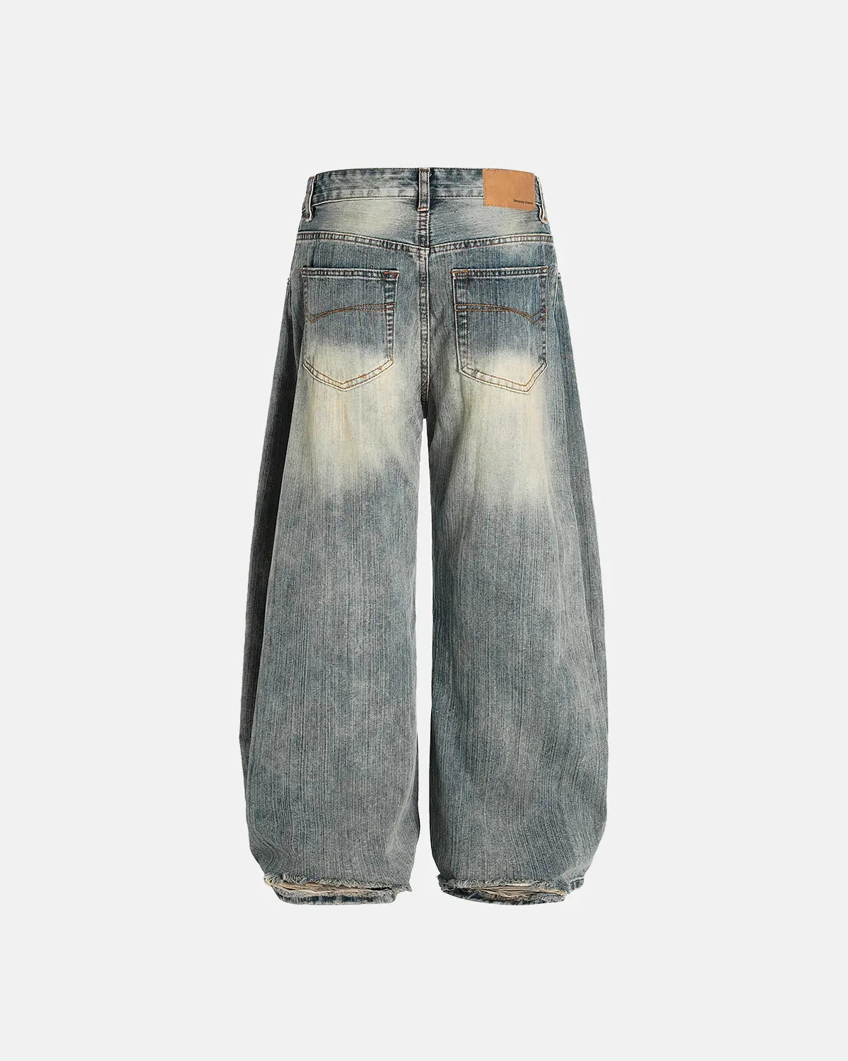 Washed bamboo weave baggy bootcut jeans by INFLATION Streetwear featuring relaxed fit and eco-friendly fabric.