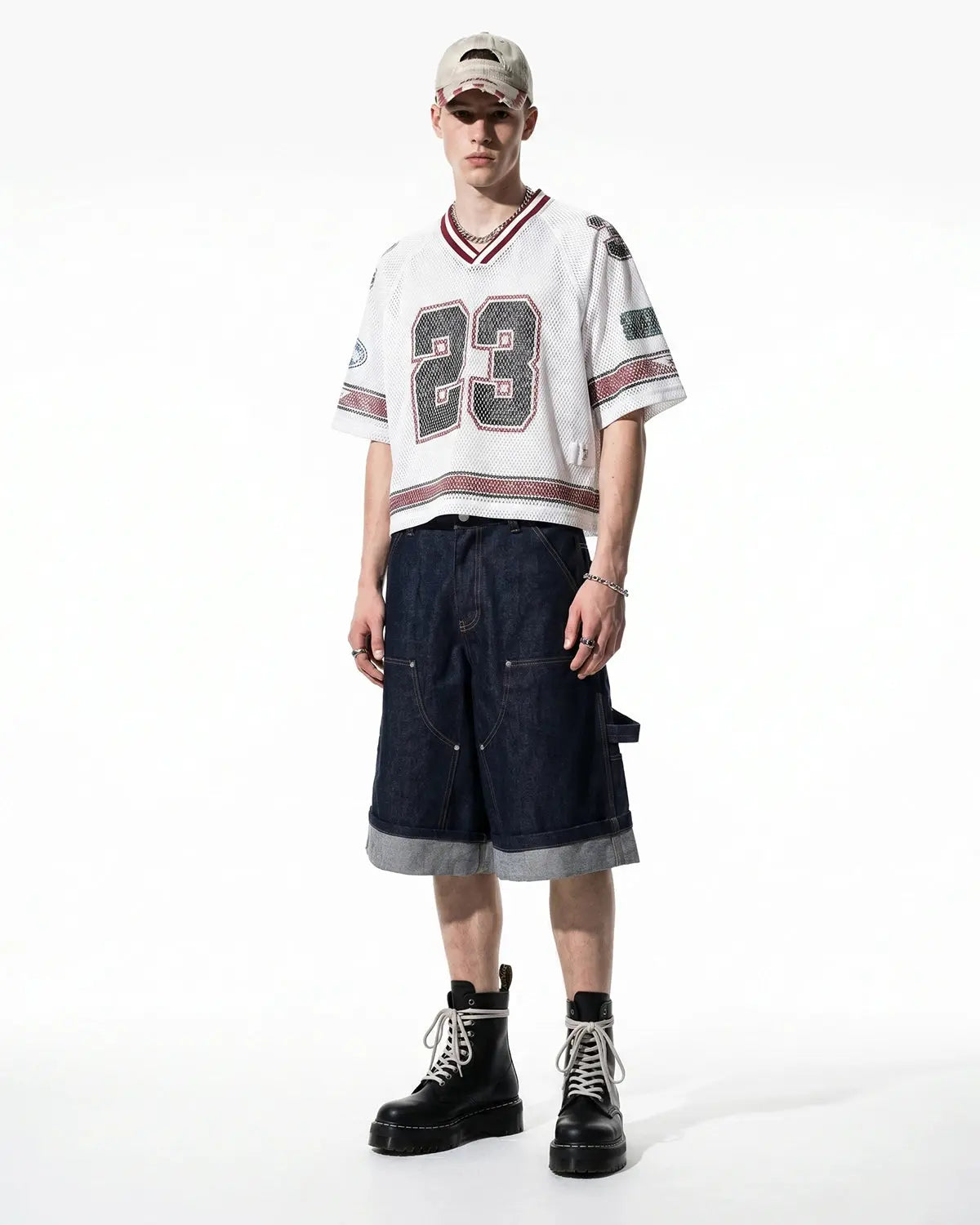 Raw denim carpenter long jorts by INFLATION, casual streetwear pants with a rugged, stylish design and functional pocket details.