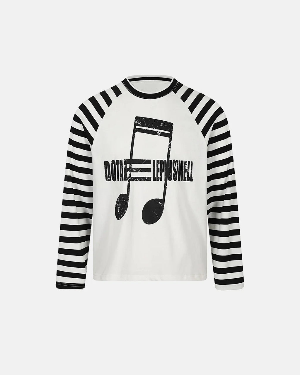 Inflation Streetwear music graphic striped long sleeve t-shirt featuring bold musical notes and colorful stripes on soft fabric