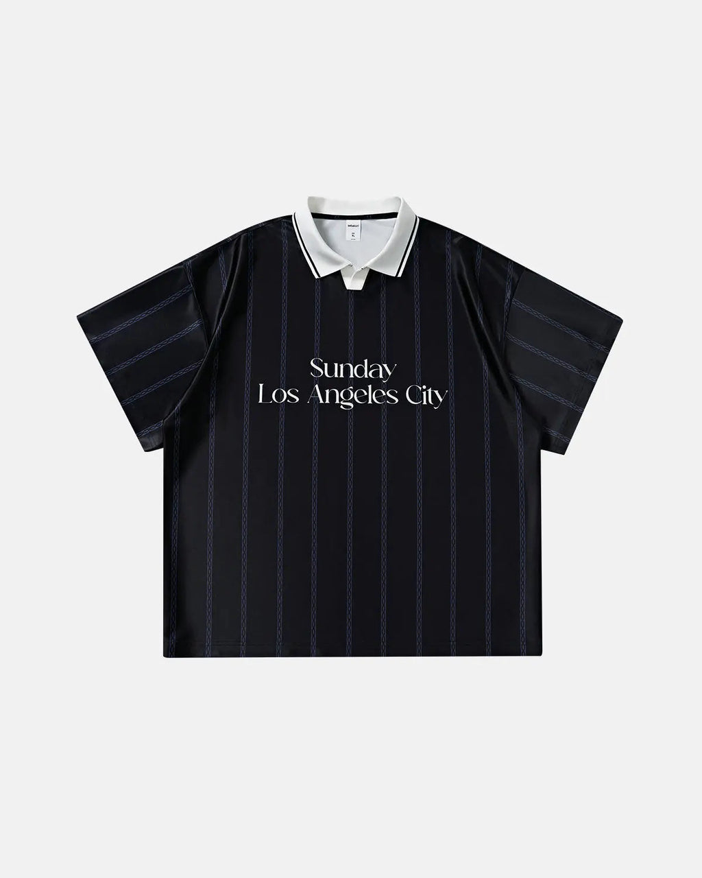 Vintage striped polo jersey by INFLATION featuring classic design and multicolor vertical stripes on soft fabric.