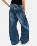 Adjustable waist bamboo weave baggy jeans by INFLATION, featuring a relaxed fit and textured fabric for streetwear style.