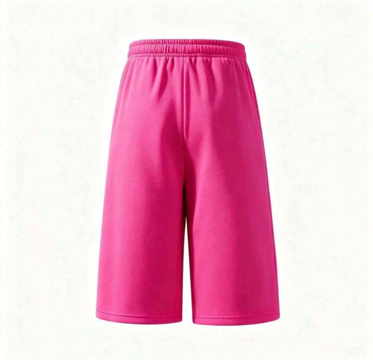 Inflation trending long jogger shorts in gray with elastic waistband and side pockets, casual athletic style.