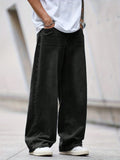 Black inflation street style loose denim jeans with a relaxed fit, featuring a casual streetwear design.