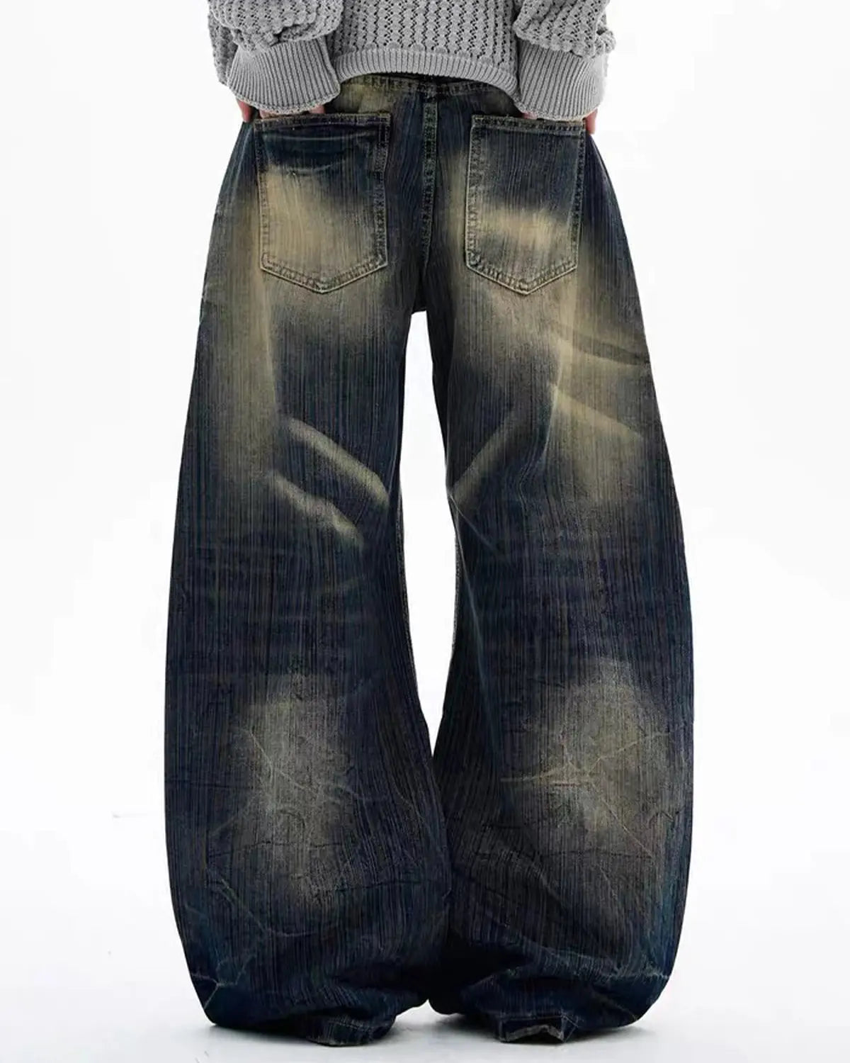 Bamboo weave barrel baggy jeans by INFLATION featuring relaxed fit and stylish streetwear design.
