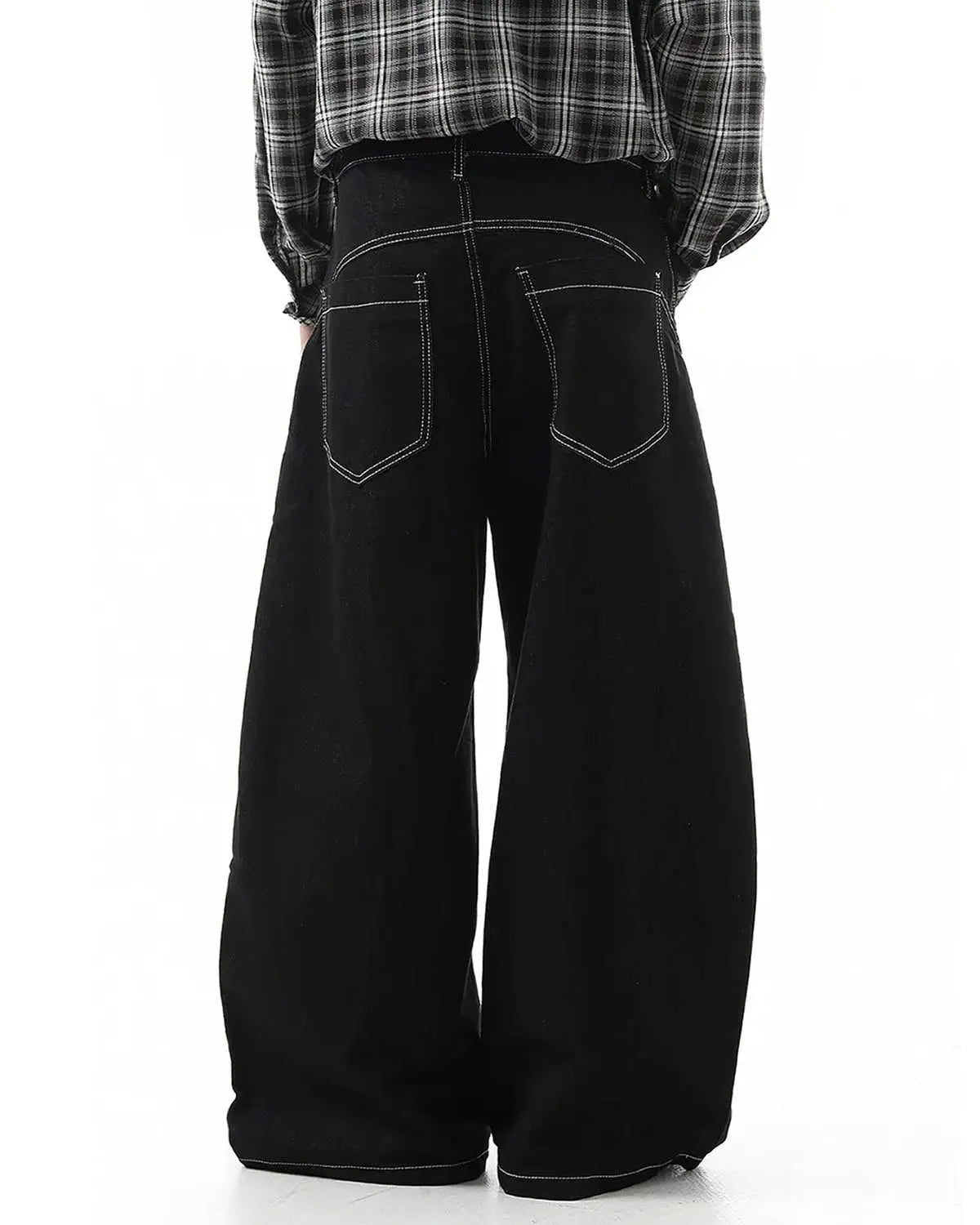 Raw metal clasp baggy jeans by Inflation Streetwear, featuring a relaxed fit and distressed denim with metal hardware details.