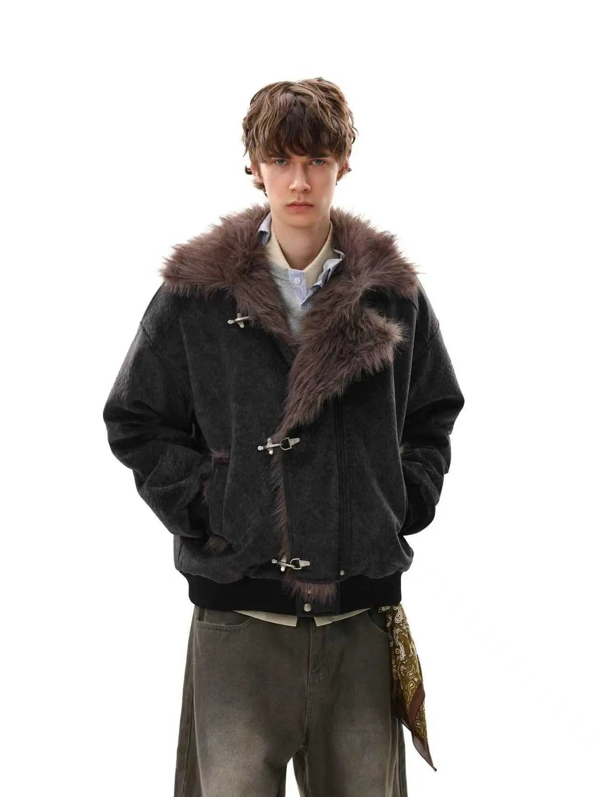 Inflation Fireman Padded Jacket with slanted clasp closure, featuring a stylish streetwear design and padded insulation for warmth.
