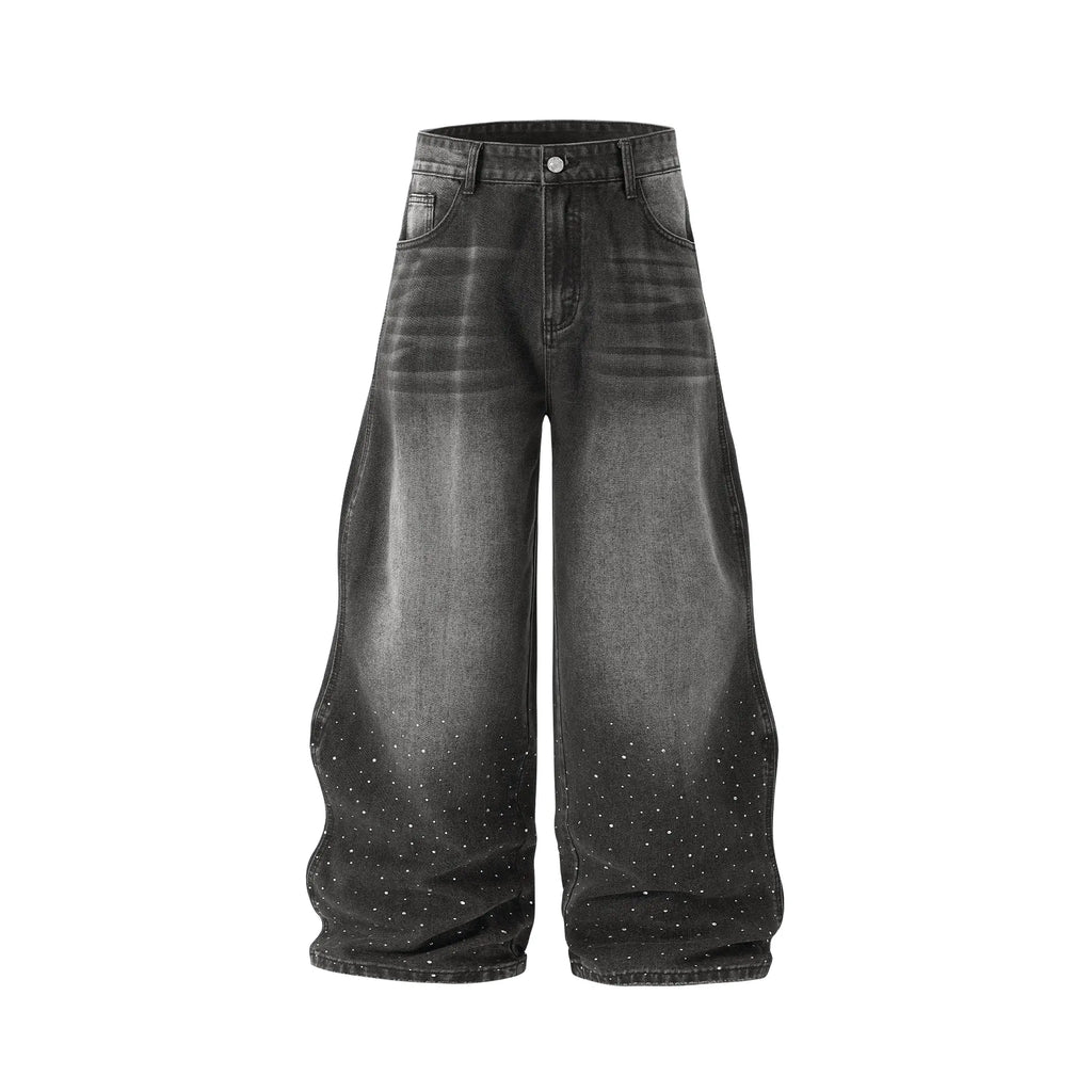 Inflation brand washed baggy denim pants showing relaxed fit, light wash fabric, and casual style on a model.
