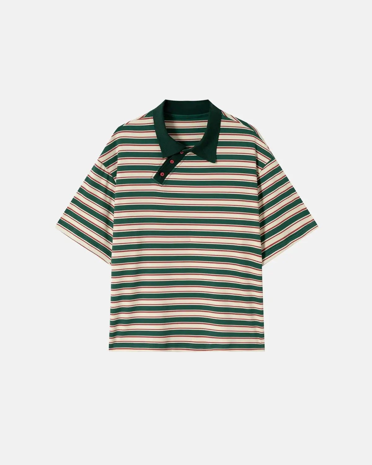 Inflation Streetwear asymmetric polo collar striped T-shirt, casual men's polo shirt with bold stripe pattern and unique collar design.