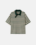 Inflation streetwear asymmetric polo collar striped t-shirt, casual men's polo shirt with unique design and bold stripes.