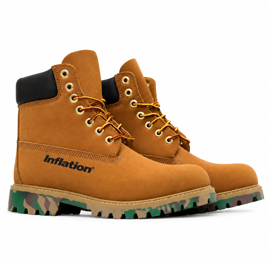 Inflation brand inflation boots with sturdy design and ankle support, shown in a close-up view.