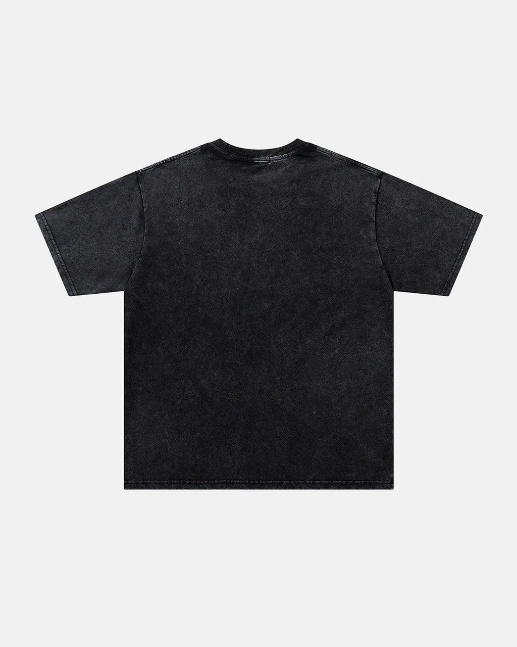 Washed rhinestone flame design on black INFLATION boxy T-shirt, streetwear style with bold graphic detail.