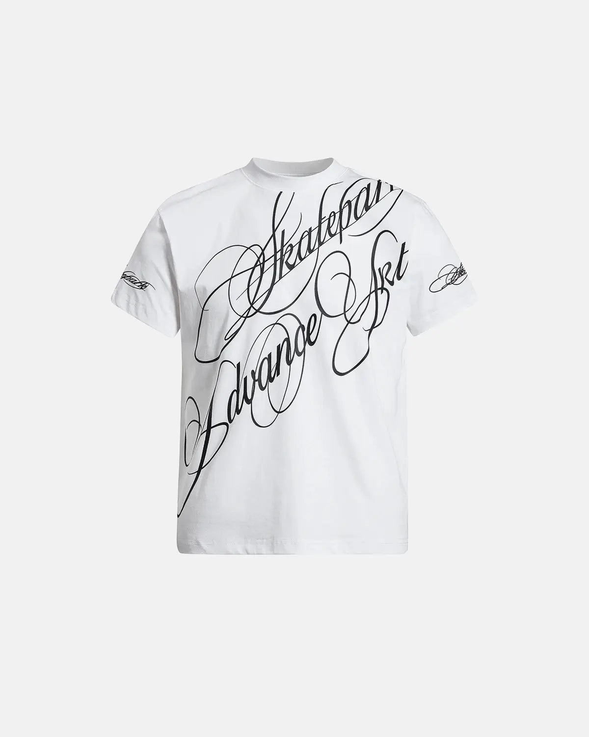 Inflation Streetwear all-over script graphic T-shirt featuring bold printed text on soft cotton fabric