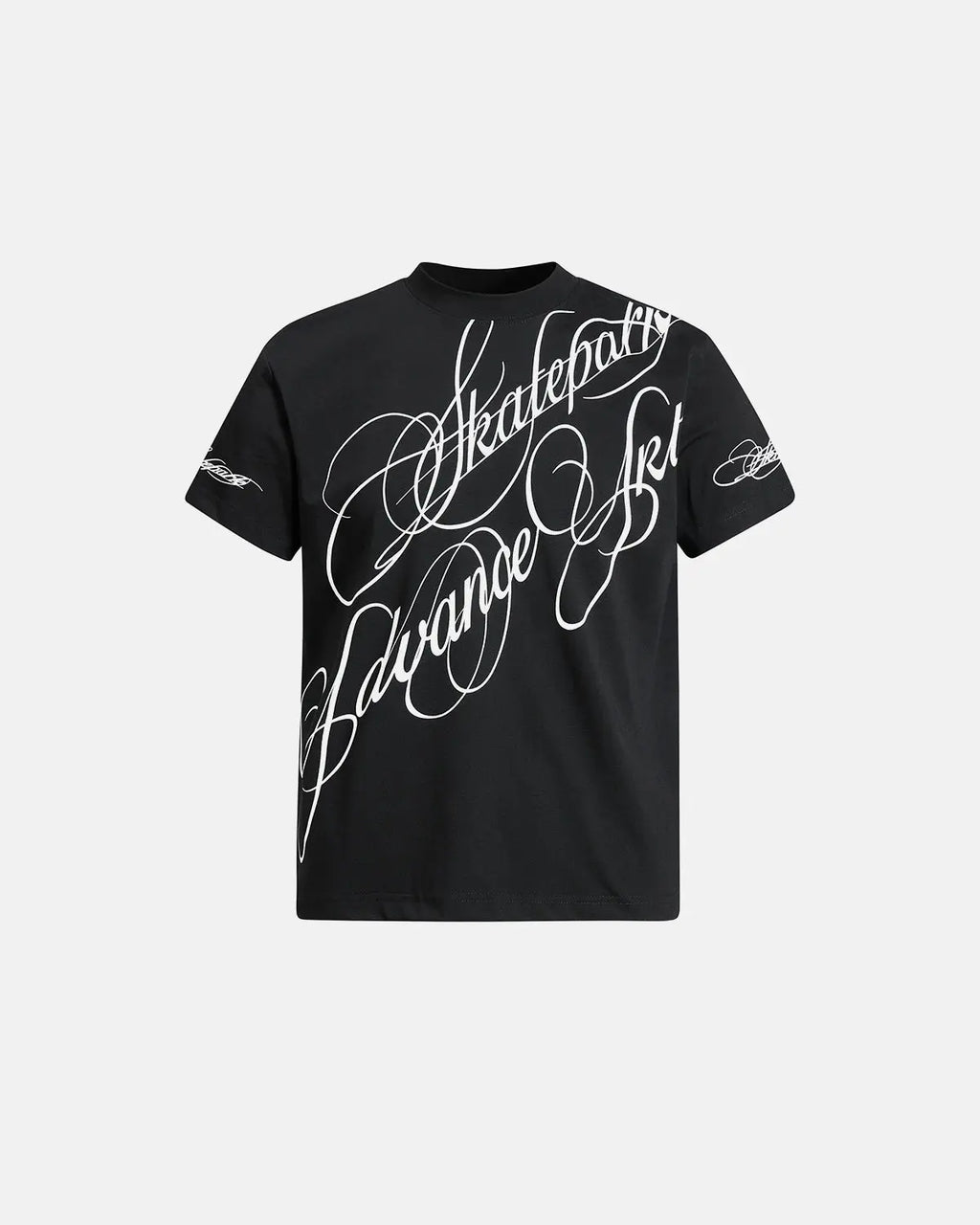 Inflation Streetwear All-Over Script Graphic T-Shirt featuring bold text print on soft cotton fabric.