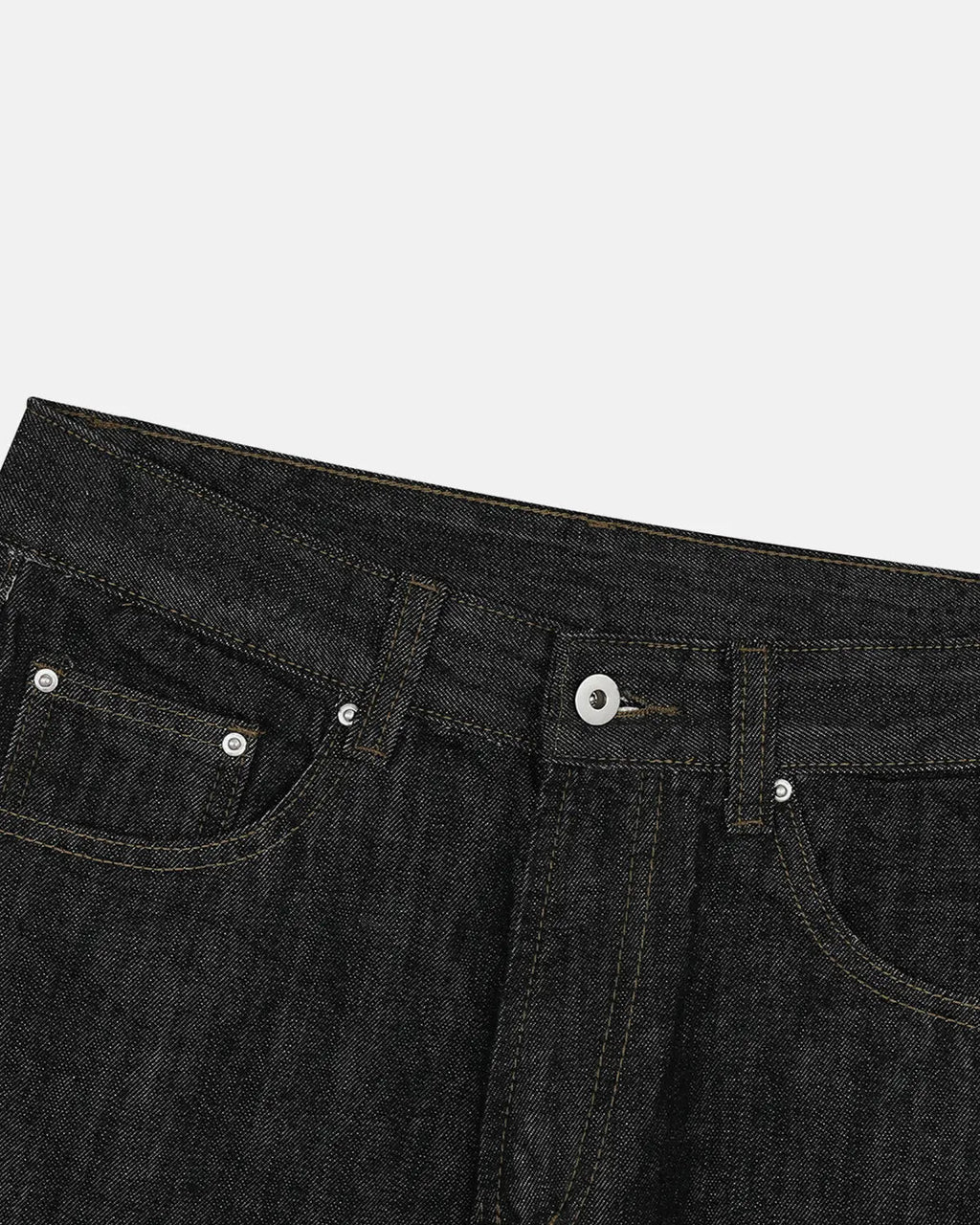 Raw straight-leg denim pants by INFLATION featuring classic blue denim and a relaxed fit, displayed on a neutral background.