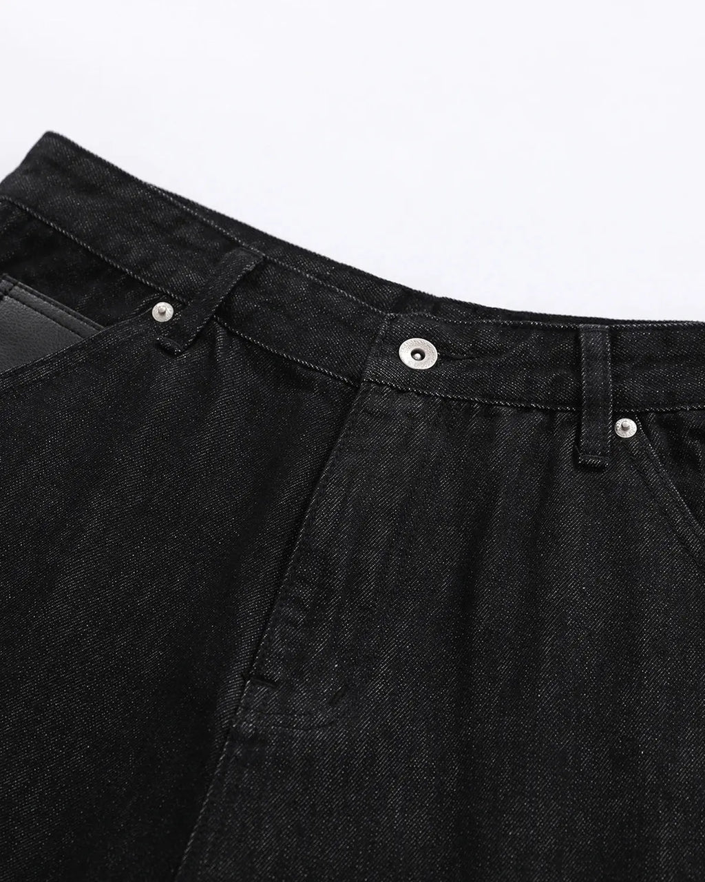 Inflation Streetwear longline wide-leg jorts pants with relaxed fit and distressed denim details, styled with casual fashion.