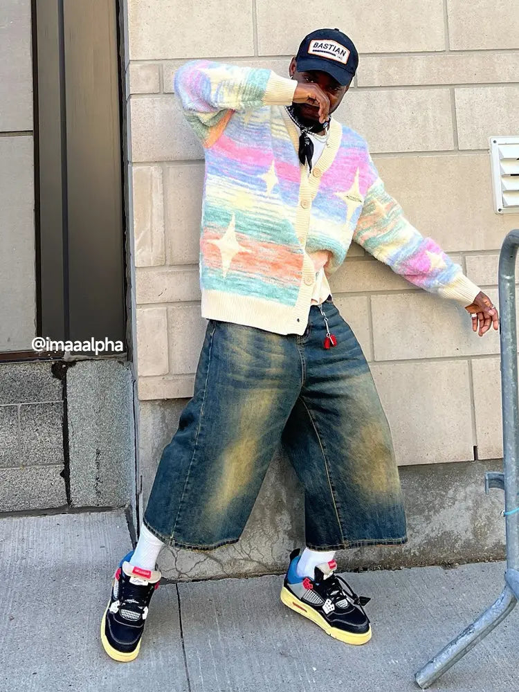 Baggy Jumbo Jorts by INFLATION, oversized denim jorts with a relaxed fit, displayed on a neutral background.