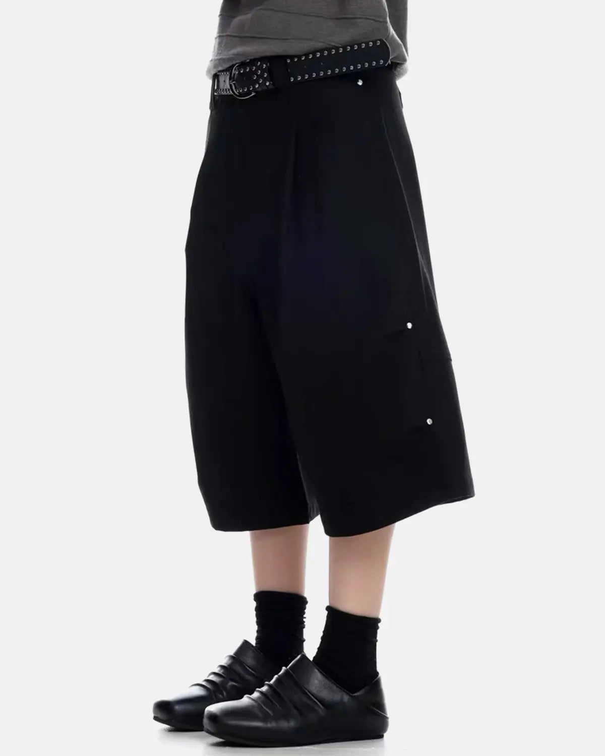 Inflation Streetwear pleated cinch back tailored shorts in pants style, featuring a high waist and structured fit.