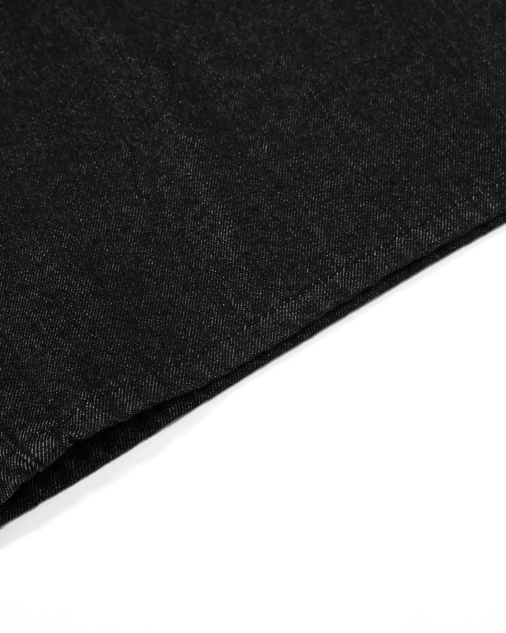 Inflation Streetwear asymmetric button raw denim jorts, casual men's pants with distressed finish and raw hem detail.