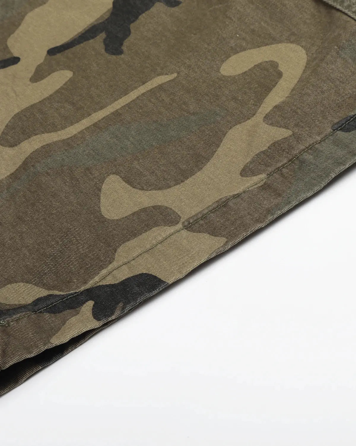 Inflation Camo Cargo Barrel Pants with multiple pockets and relaxed fit, featuring camouflage pattern and streetwear style.