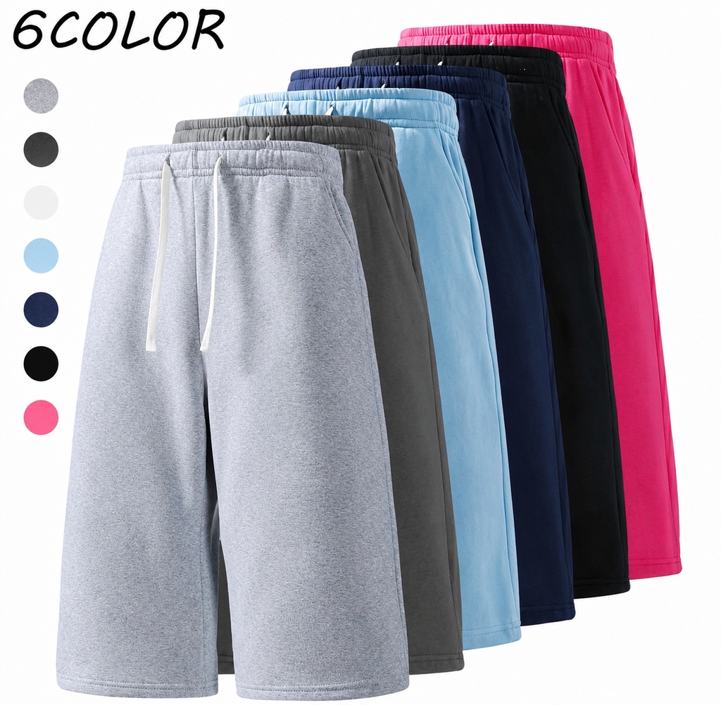 Inflation trending long jogger shorts in black, featuring a relaxed fit and drawstring waistband, casual athletic style.