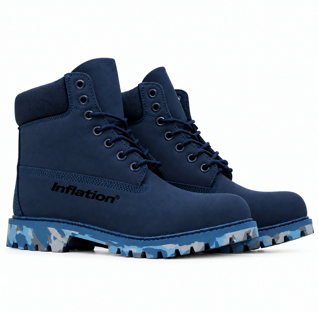 Inflation brand inflation boots with durable rubber soles and adjustable straps, shown in a close-up side view.