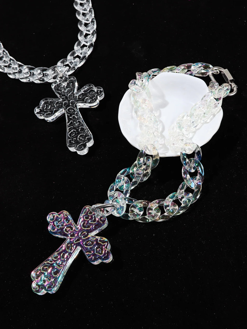 Inflation Big Cross Pendant Chain Necklace, 51cm length, gold-tone jewelry with large cross pendant on a chain.