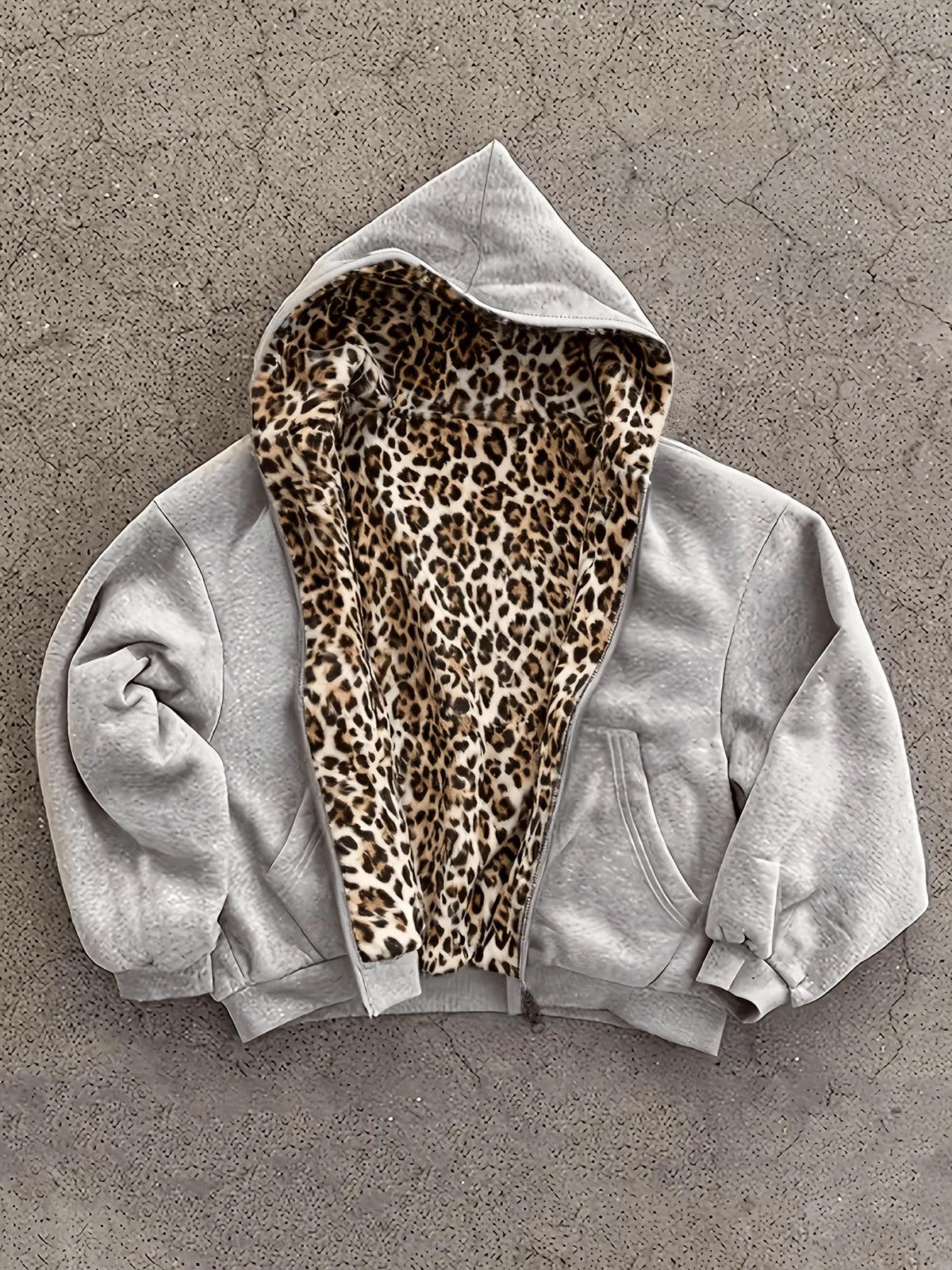 Inflation Streetwear zip-up hoodie featuring a bold leopard print design with a stylish, casual fit.