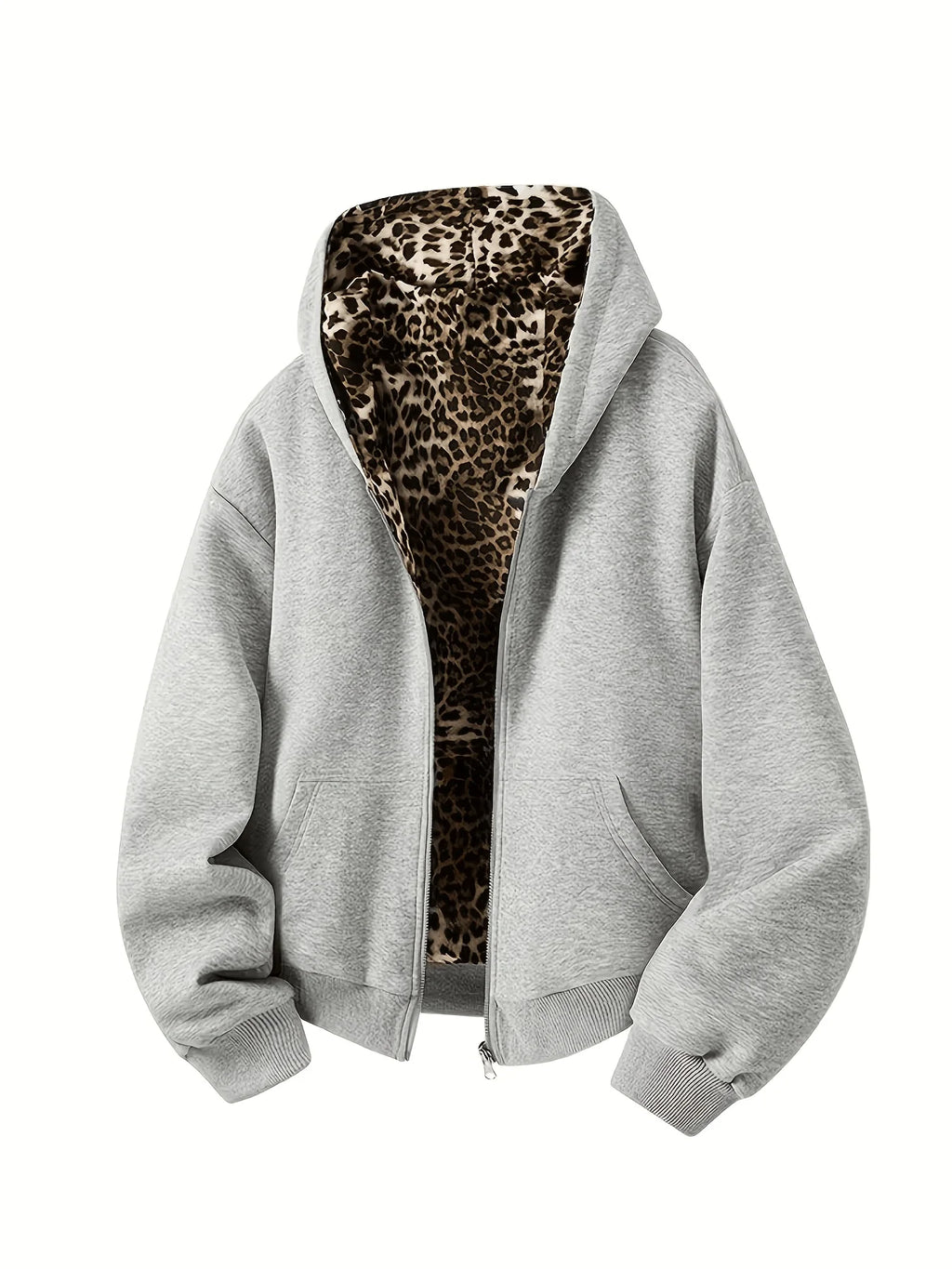 Inflation Streetwear zip-up hoodie featuring a bold leopard print design, stylish and comfortable for casual wear.