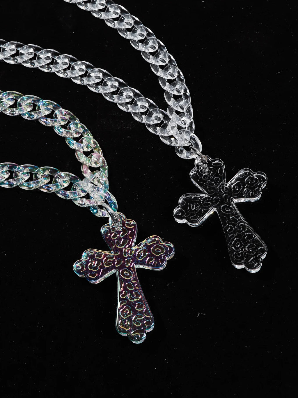 Inflation Big Cross Pendant Chain Necklace, 51cm, featuring a large cross pendant on a silver-tone chain, close-up view.