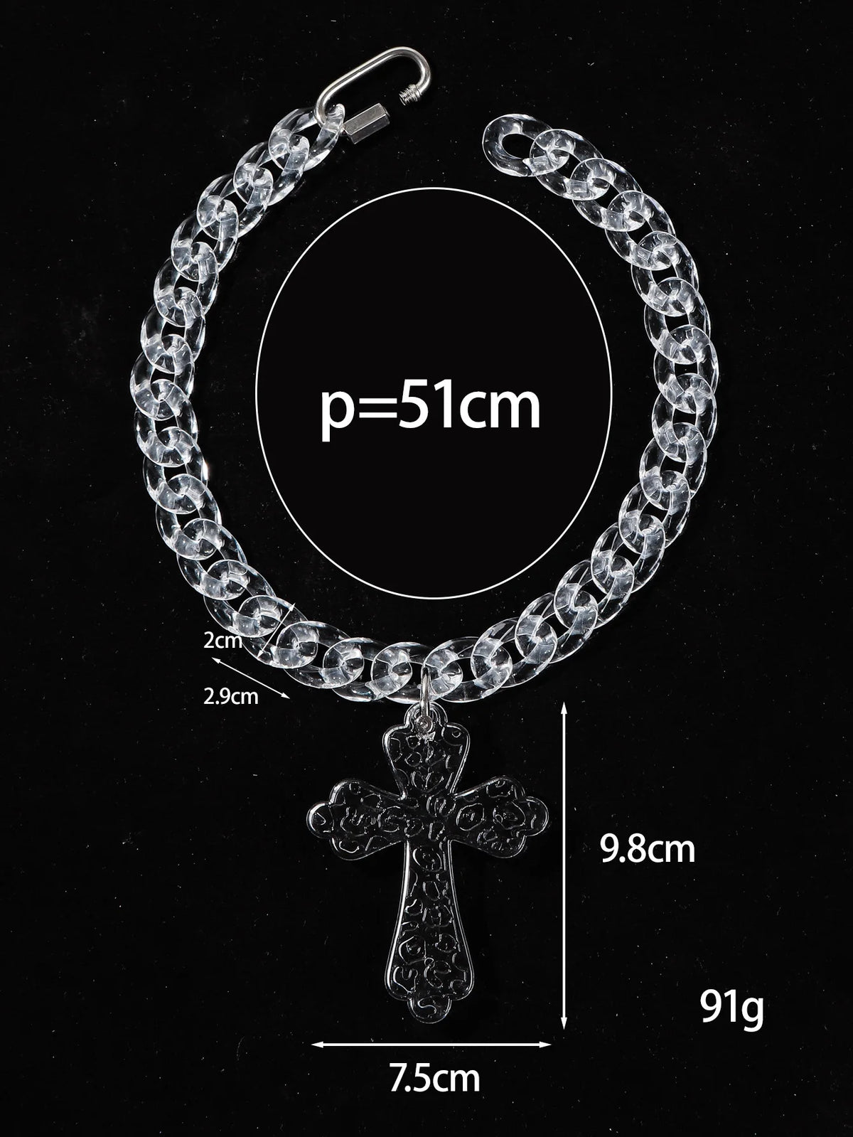 Inflation Big Cross Pendant Chain Necklace, 51cm, featuring a bold cross pendant on a silver-tone chain.